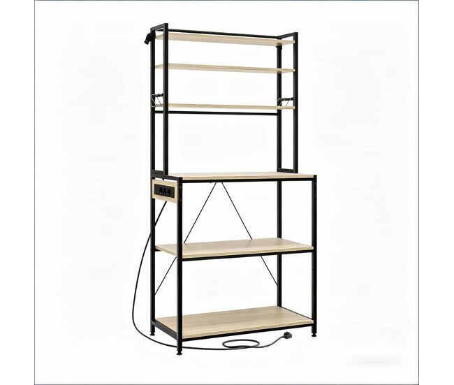 Mesa de café 40x80x167 cm - com tomadas, étagère de arrumação multifuncional, estilo moderno - carvalho claro