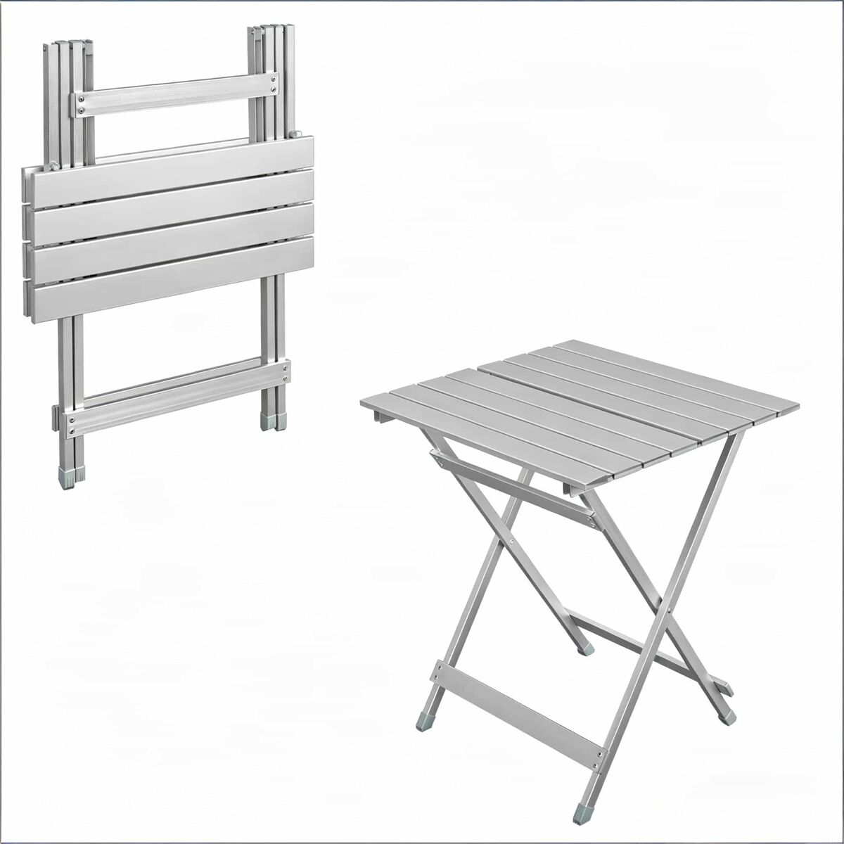 Mesa de campismo dobrável 50,5 x 46,5 x 60 cm - portátil com pés antiderrapantes - prateada
