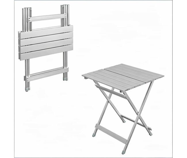 Mesa de campismo dobrável 50,5 x 46,5 x 60 cm - portátil com pés antiderrapantes - prateada