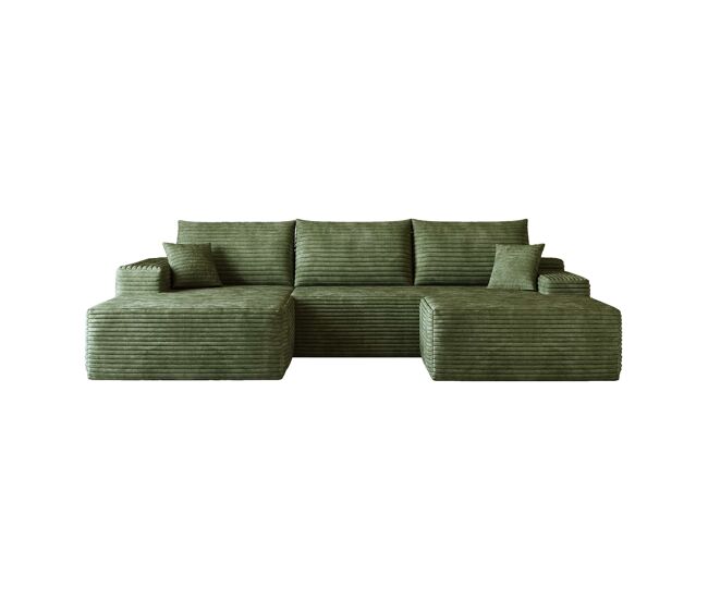 Sofá modular de canto de 270 cm - chaise longue em l, assento profundo, sem montagem, sofá compactado - verde