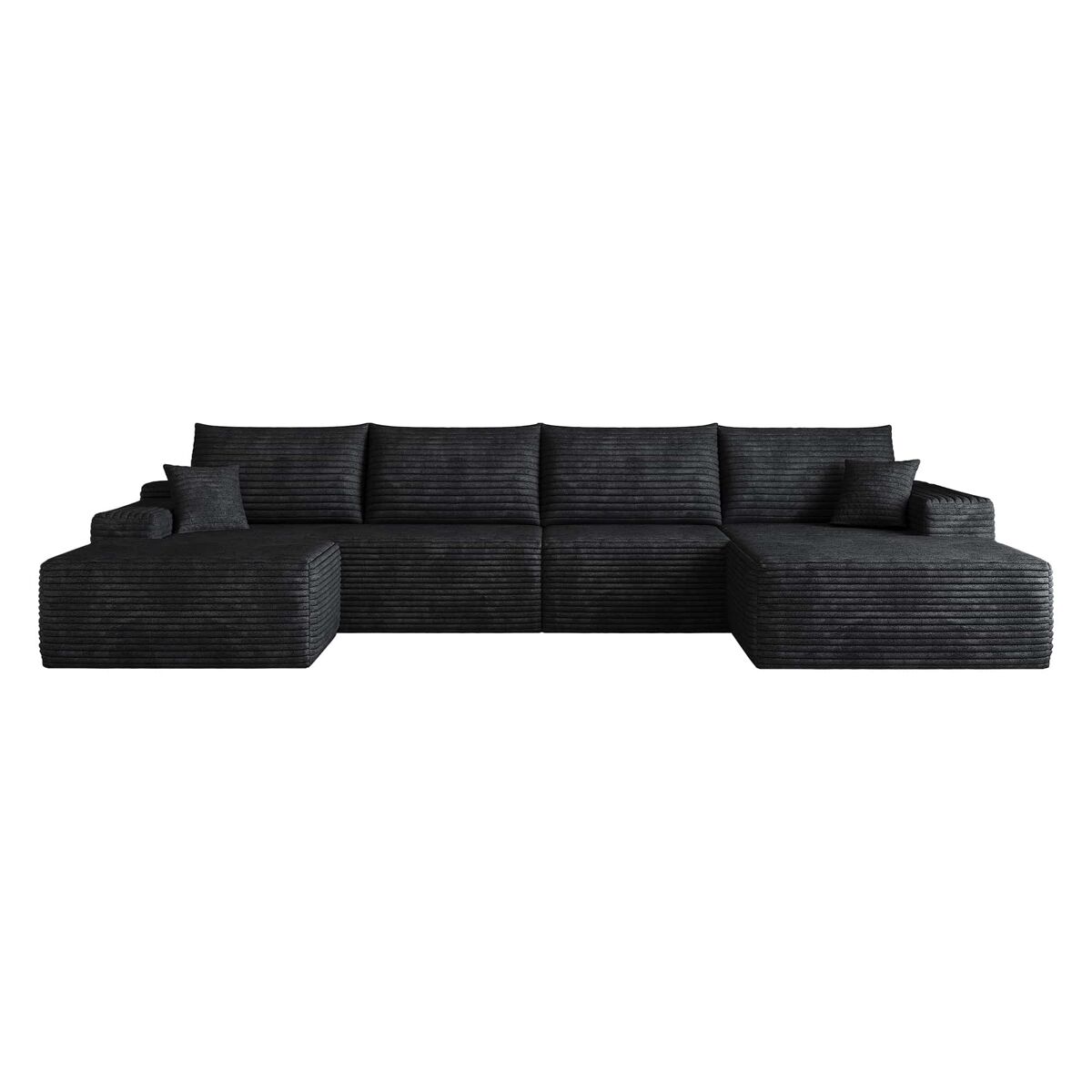 Sofá modular de canto de 340 cm - chaise longue em l, assento profundo, sem montagem, sofá compactado - preto
