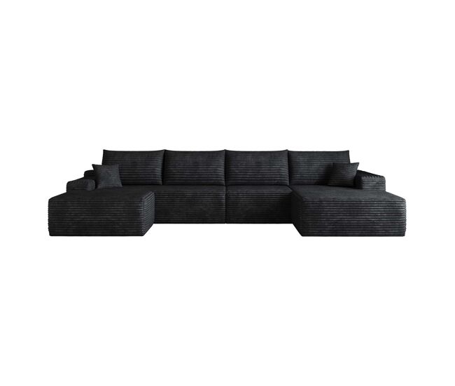 Sofá modular de canto de 340 cm - chaise longue em l, assento profundo, sem montagem, sofá compactado - preto