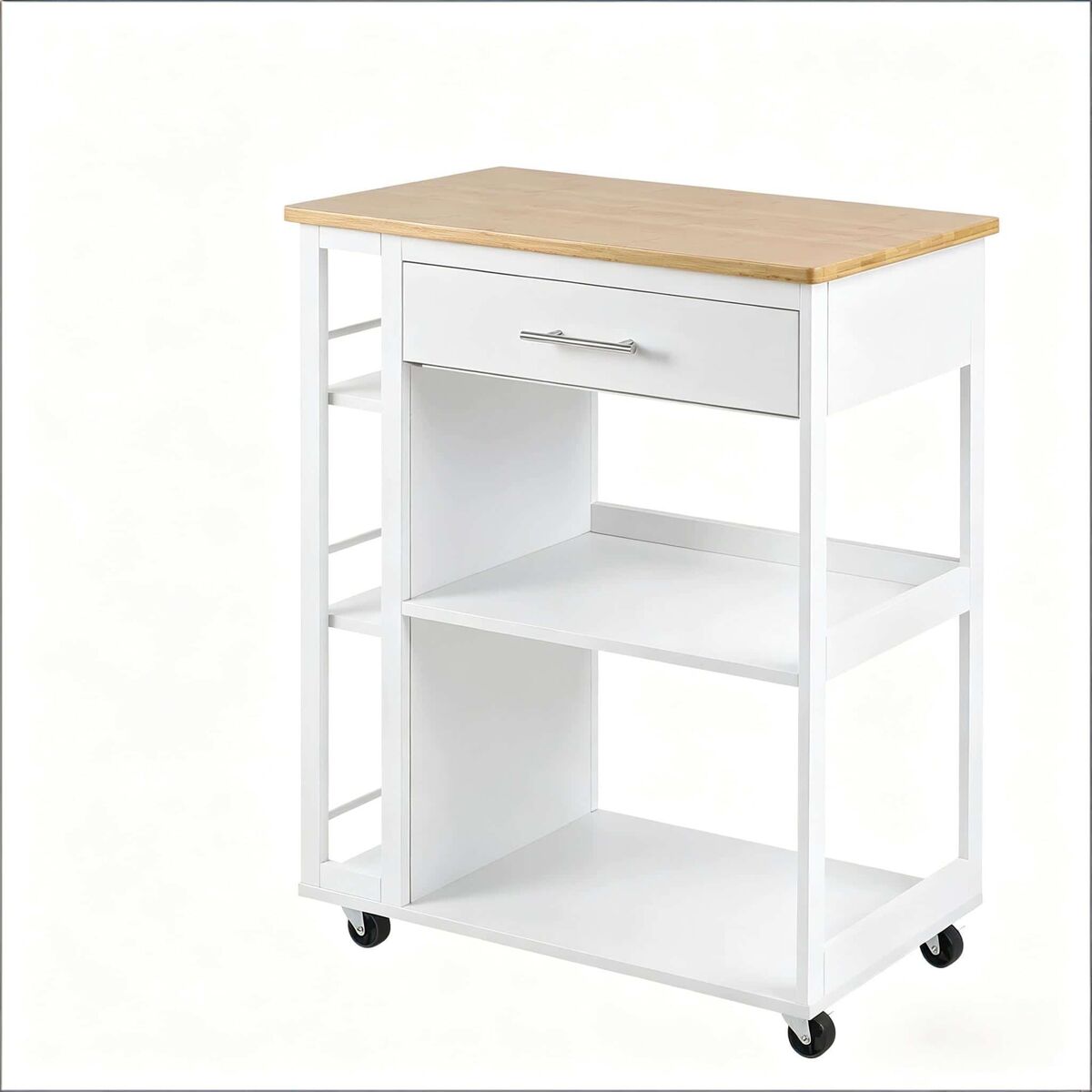 Carrinho de cozinha 73 x 38 x 88 cm – com rodas, portátil, prateleira auxiliar multifuncional – branco e madeira
