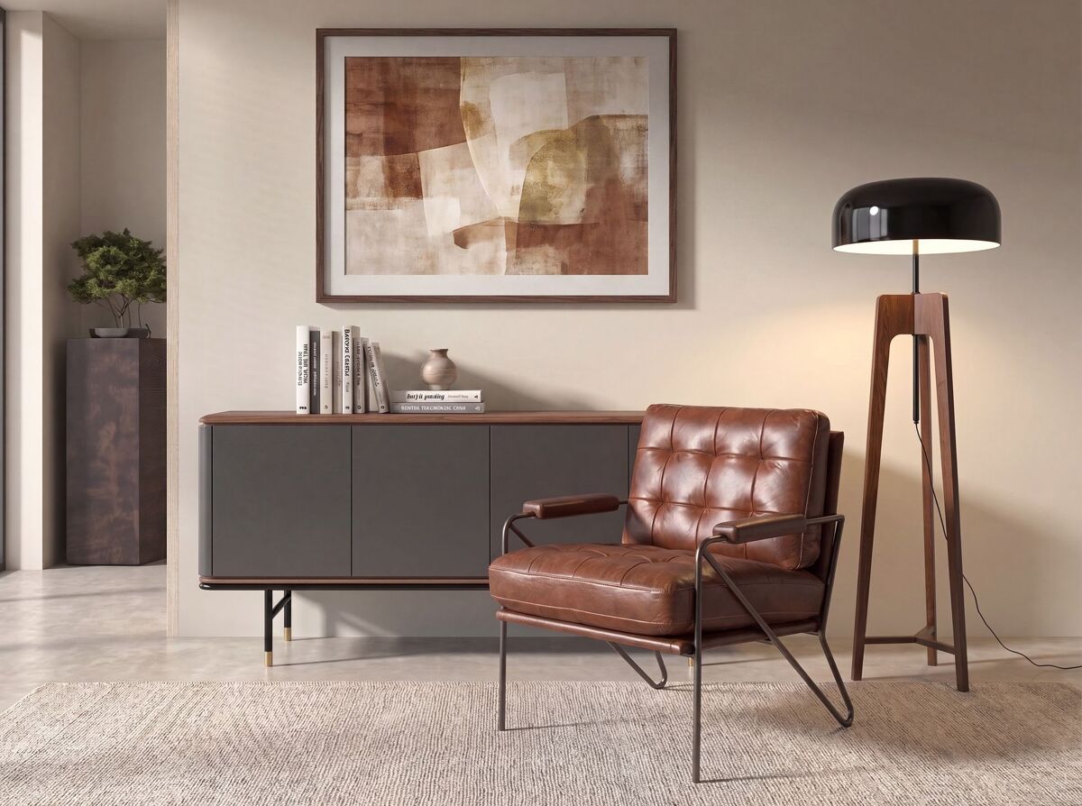 Candeeiro de pé alumínio noir e madeira pinho cor nogueira, ø48 x 152 cm, 3xe27, 3000k, 12w, 800 lm, ip20