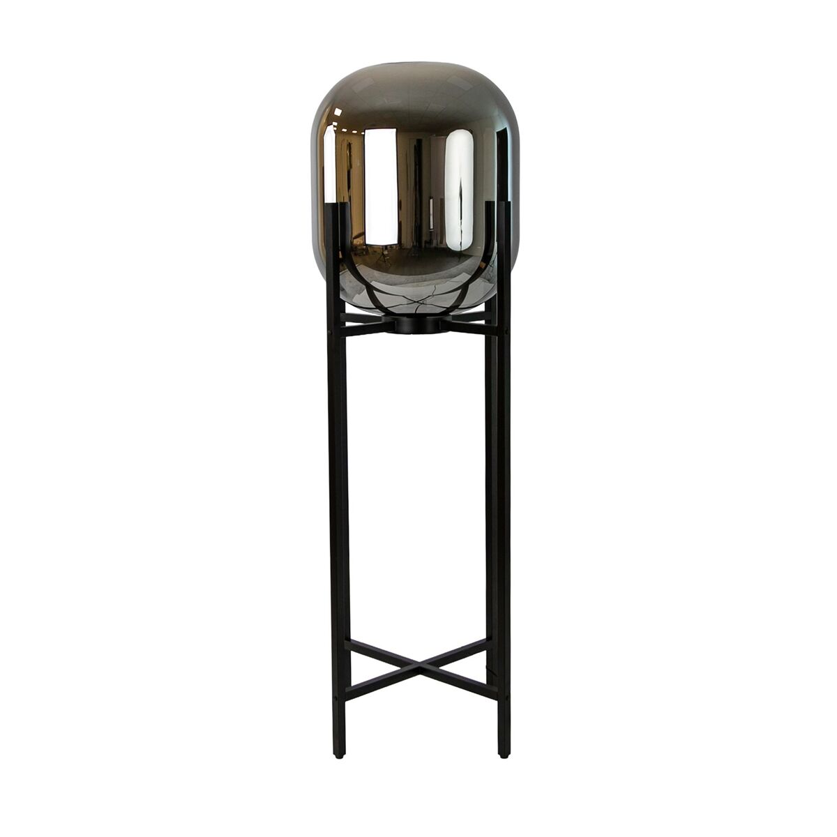 Candeeiro de pé em vidro fumé espelhado cinzento e aço preto, e27, ø43 x 140 cm