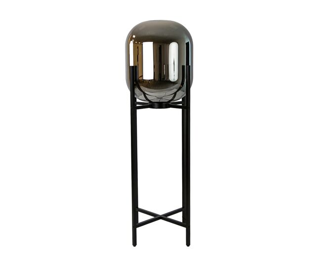 Candeeiro de pé em vidro fumé espelhado cinzento e aço preto, e27, ø43 x 140 cm