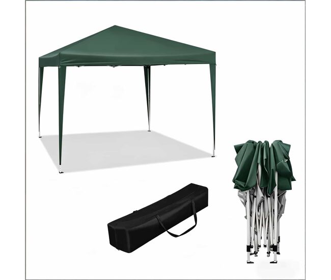 Gazebo dobrável 300x300 cm - portable com saco de transporte, cobertura retrátil para exterior e festas - verde