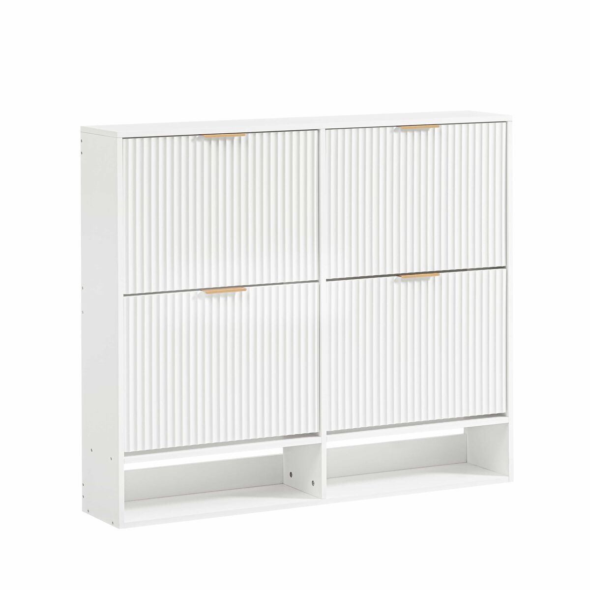 Armário de entrada 120 x 24 cm - frentes com ranhuras, prateleiras reguláveis em altura, sistema anti-tombamento e superfície decorativa para a