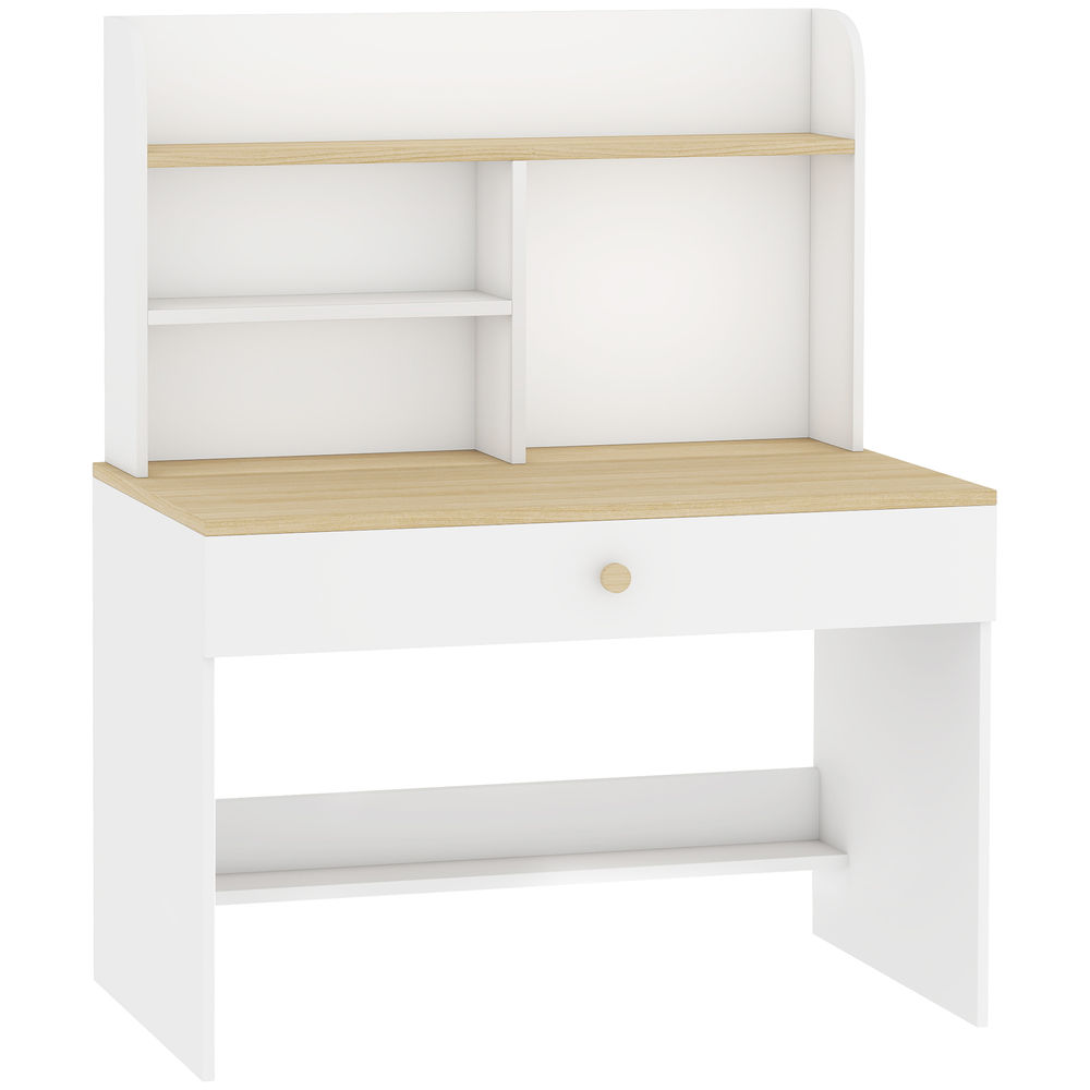 Aiyaplay secretária infantil com étagère, 3 compartimentos e gaveta, 80x50x100 cm, blanc