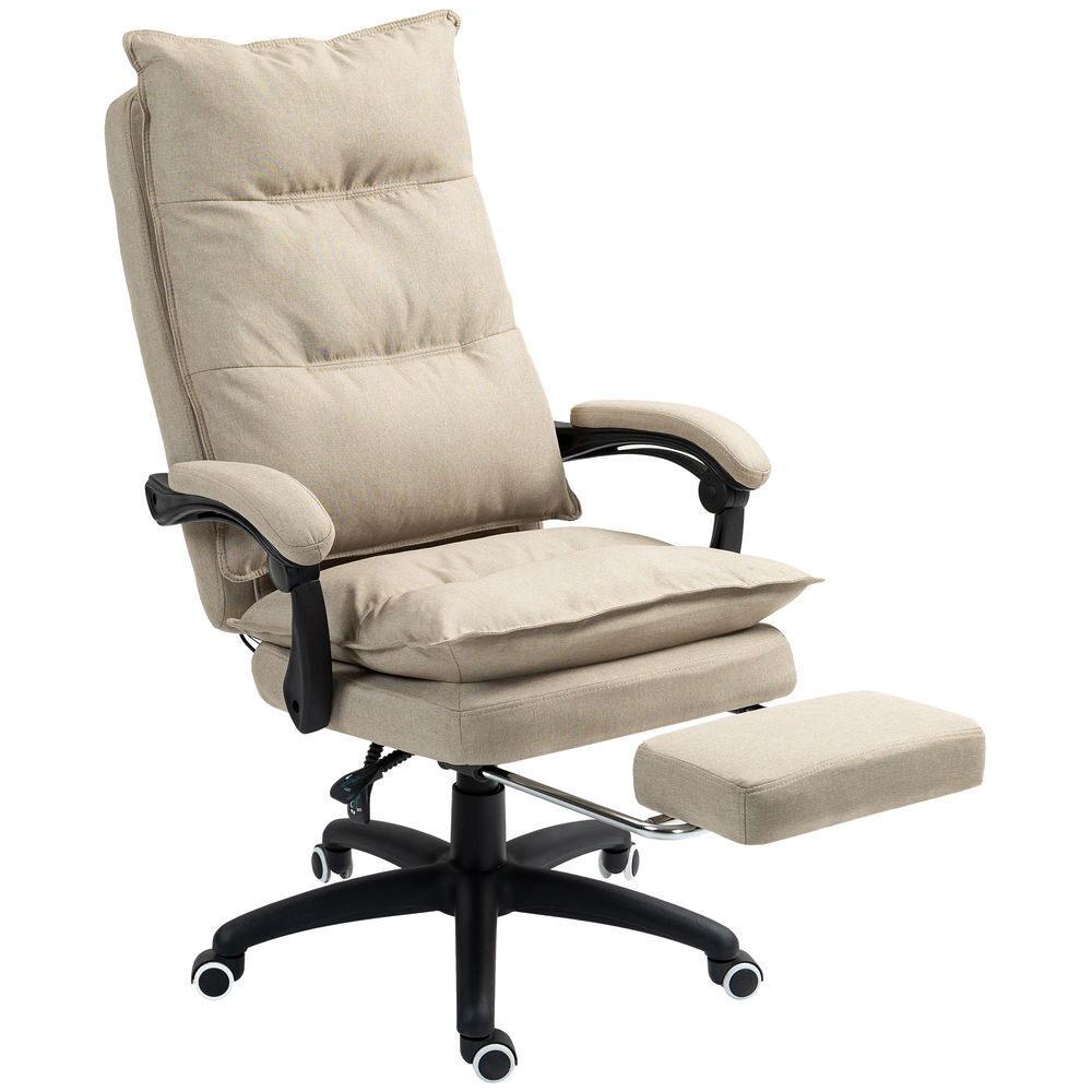 Vinsetto cadeira executiva de escritório com massagem, ergonómica, altura regulável, encosto reclinável, apoio para os pés, giratória 360°, bege