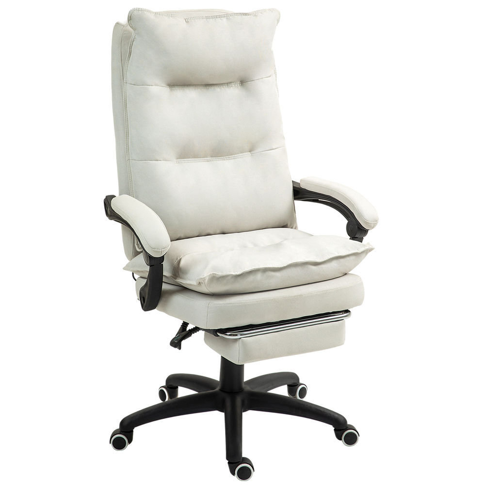 Vinsetto cadeira executiva de escritório com massagem, ergonómica, altura ajustável, encosto reclinável, apoio para os pés, rotação 360°, creme