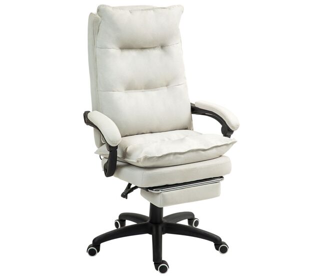 Vinsetto cadeira executiva de escritório com massagem, ergonómica, altura ajustável, encosto reclinável, apoio para os pés, rotação 360°, creme