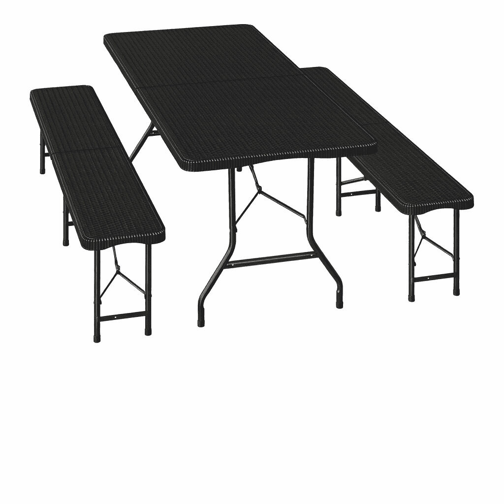 Conjunto de mobiliário de jardim 180 x 70 x 74 cm - dobrável, para exterior, pátio, campismo - preto