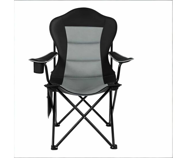 Cadeira de praia dobrável 84x62x110 cm - com porta-copos, encosto alto, portátil para acampamento e uso ao ar livre - preto/cinzento escuro