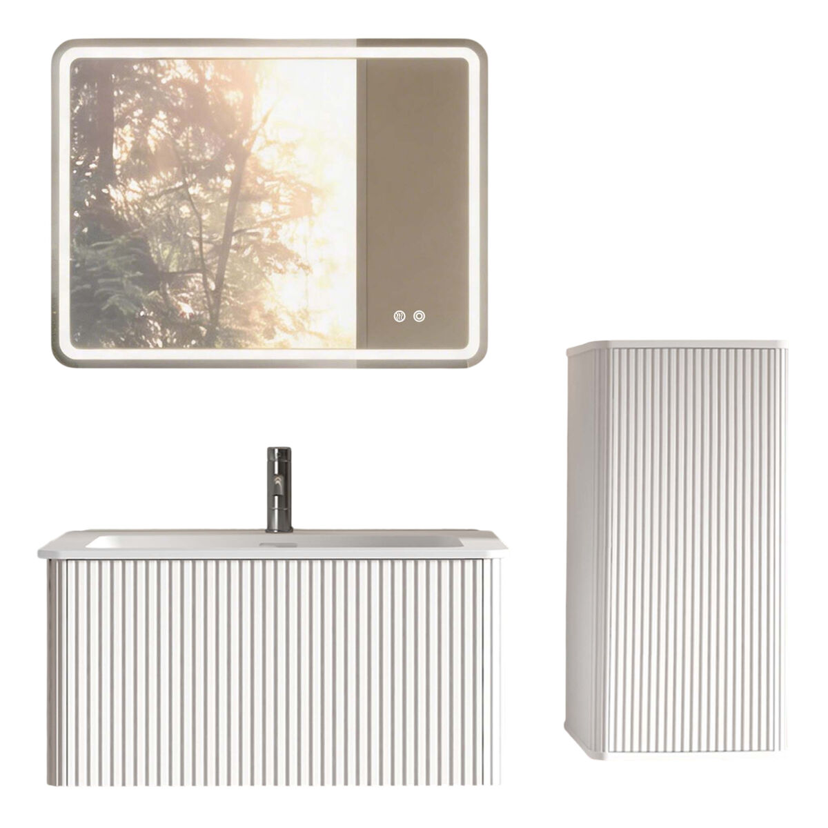 Conjunto de mobiliário de casa de banho com lavatório de 61 cm – suspenso, com armário auxiliar e design moderno – blanc
