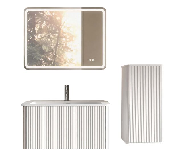 Conjunto de mobiliário de casa de banho com lavatório de 61 cm – suspenso, com armário auxiliar e design moderno – blanc