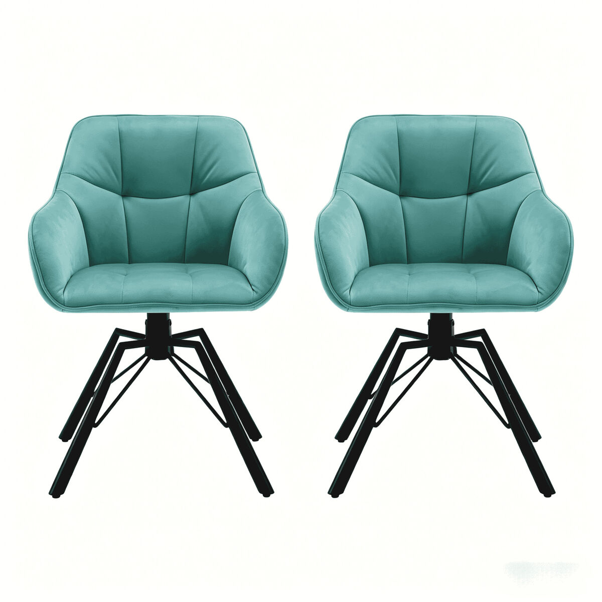 Cadeiras giratórias de jantar 57 x 54 x 82,5 cm - encosto macio, assento amplo, estofadas, 2 unidades - turquesa