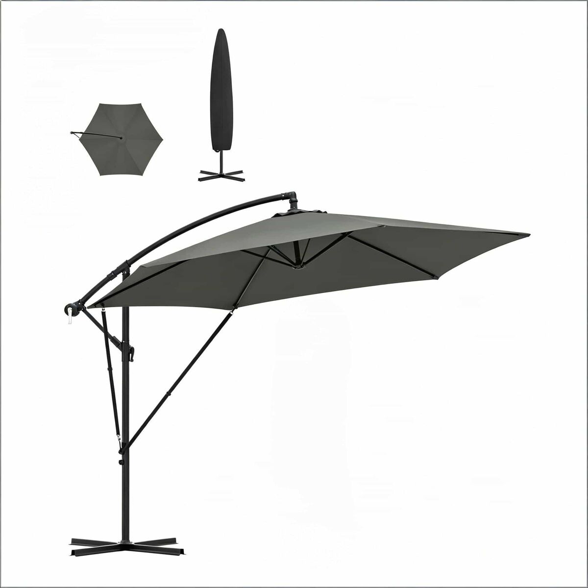 Guarda-sol de jardim 310 x 100 x 277 cm – dobrável, ajustável, resistente para uso no exterior e na piscina – cinzento escuro