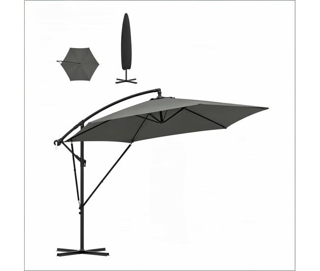Guarda-sol de jardim 310 x 100 x 277 cm – dobrável, ajustável, resistente para uso no exterior e na piscina – cinzento escuro