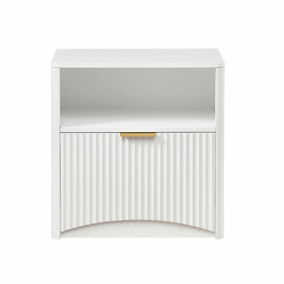 Mesa de cabeceira com gaveta aberta e puxadores dourados, design compacto para o quarto e a sala - blanc