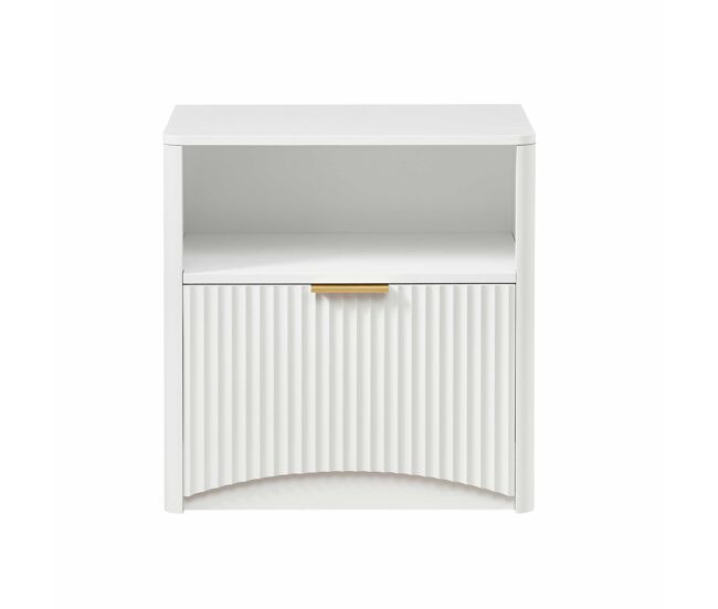 Mesa de cabeceira com gaveta aberta e puxadores dourados, design compacto para o quarto e a sala - blanc