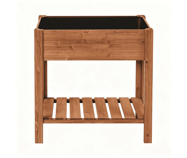 Jardineira elevada 80x40x75 cm - com étagère de arrumação para plantas e ervas aromáticas - castanho