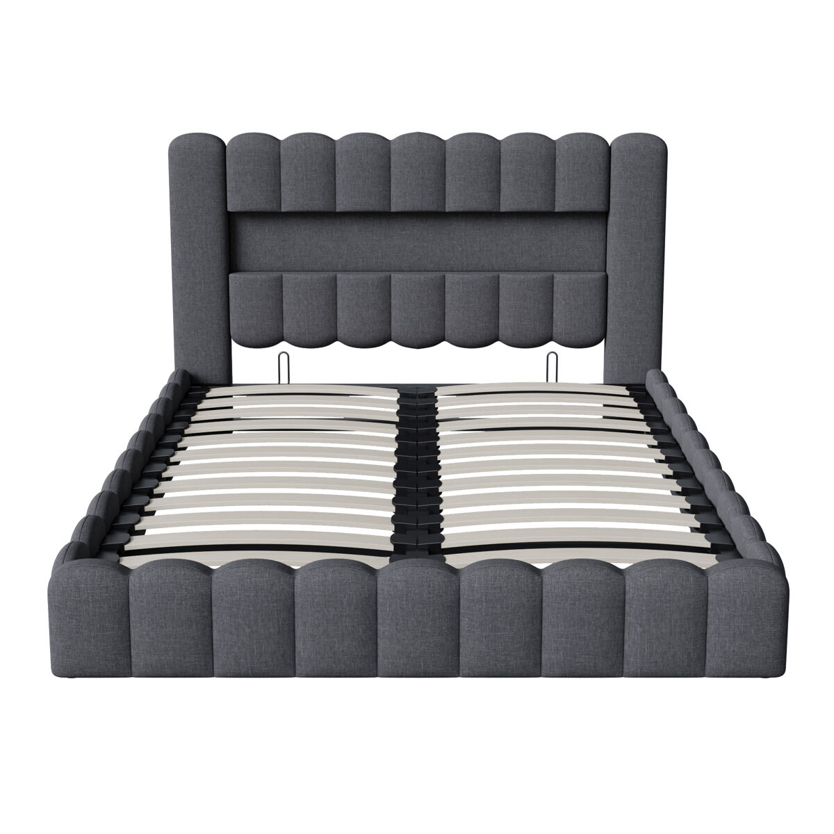 Cama estofada 160x200 cm, cama com estrado hidráulico, cama com estrado de ripas, candeeiro de leitura com porta de carregamento usb e iluminação led,