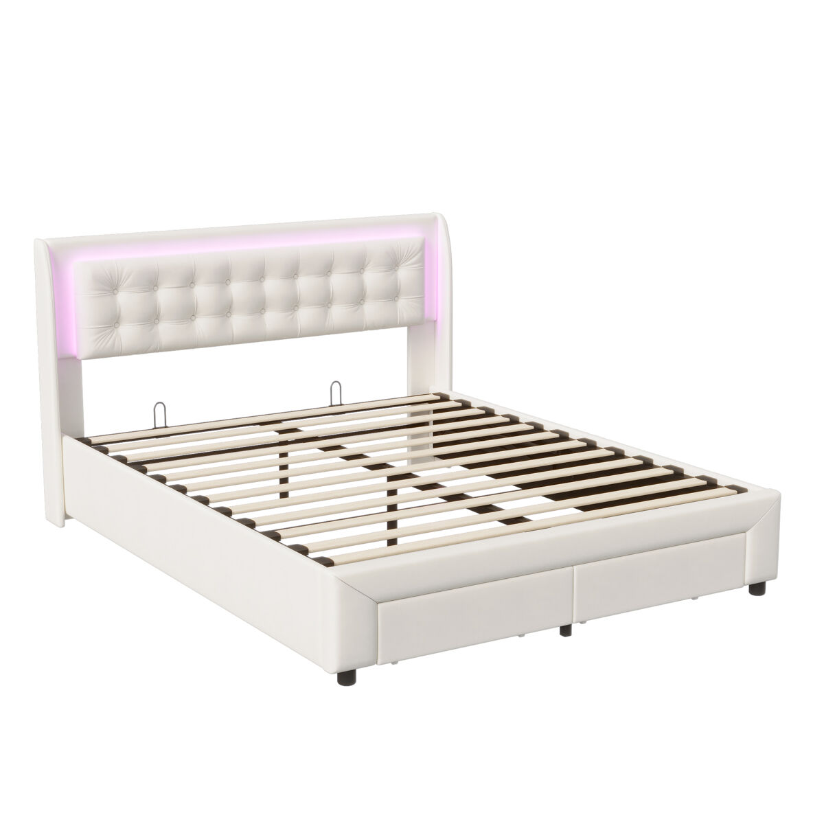 Cama 180x200cm, usb, led, cama de casal, cama funcional, cama com arrumação, cama de madeira, veludo, bege