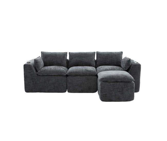 Sofá modular de 3 lugares - 3 lugares - sofá modular com apoio para os pés, almofadas, porta-copos e bolsos laterais, enchimento de espuma e molas -