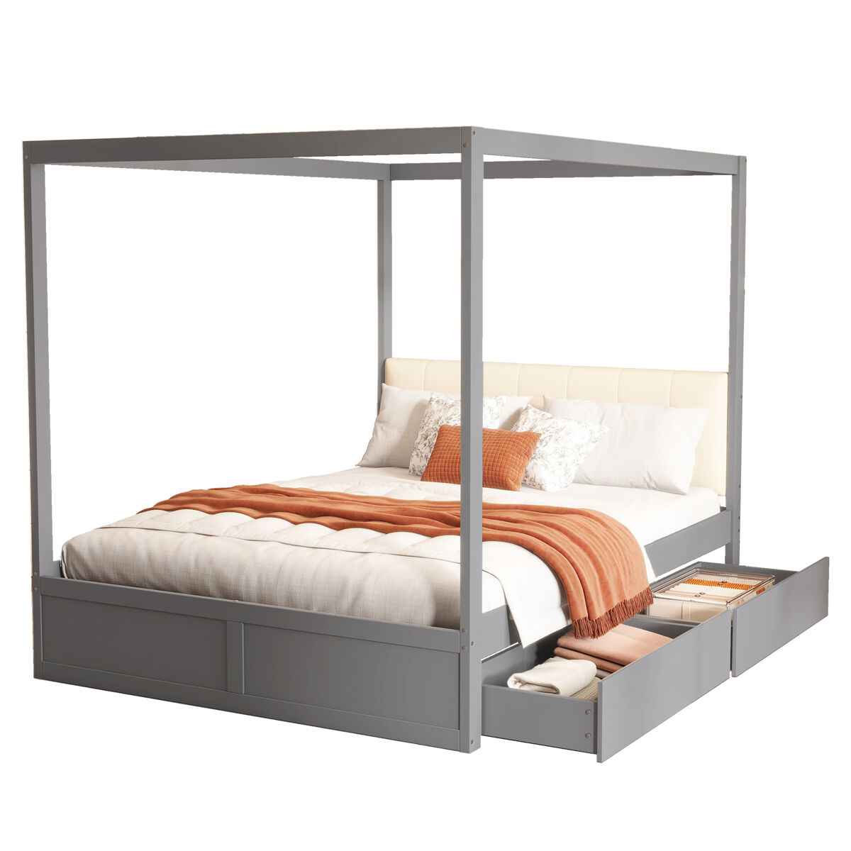 Cama de casal de madeira maciça 140x200 cm,cinza