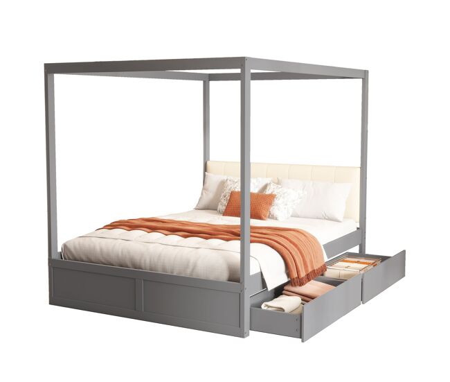 Cama de casal de madeira maciça 140x200 cm,cinza