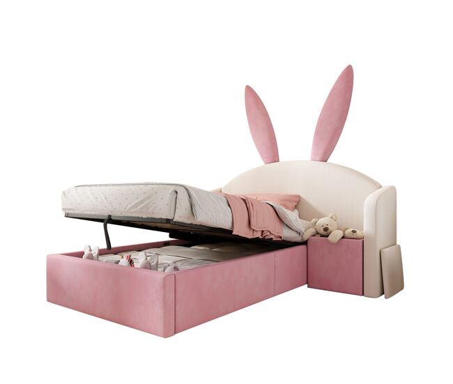 Cama de criança,cama de solteiro de veludo 90x190 cm com armazenamento,bege+rosa