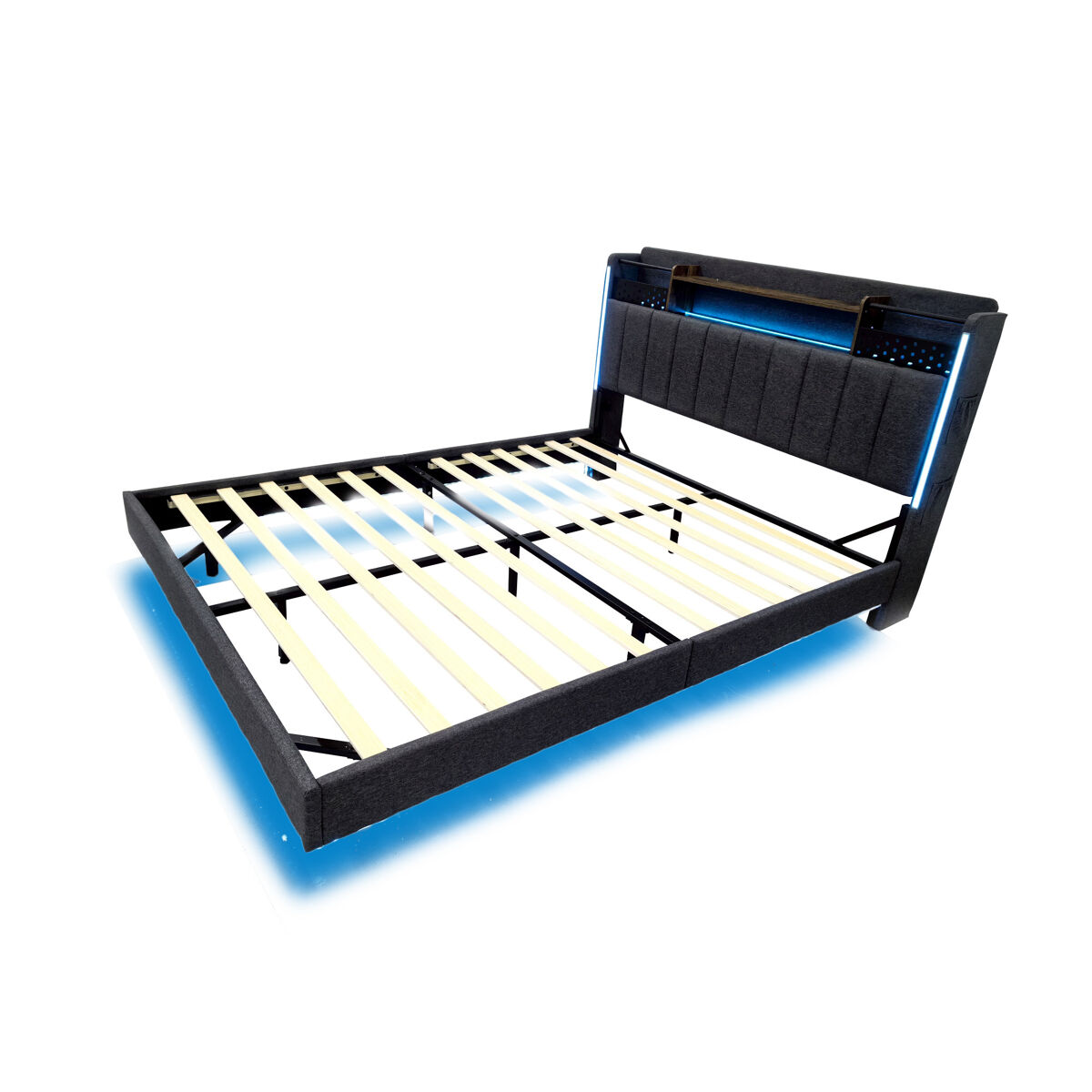 Cama de casal de linho 140x200 cm com luz led,cinza