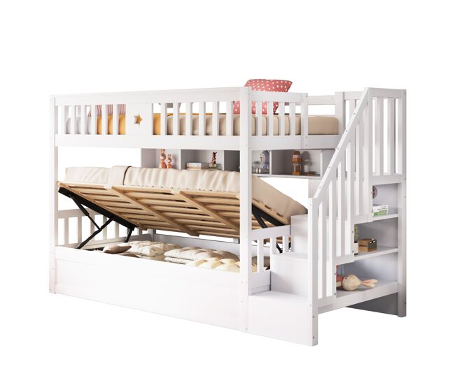 Beliche de madeira maciça 90x200 cm com armazenamento,branco
