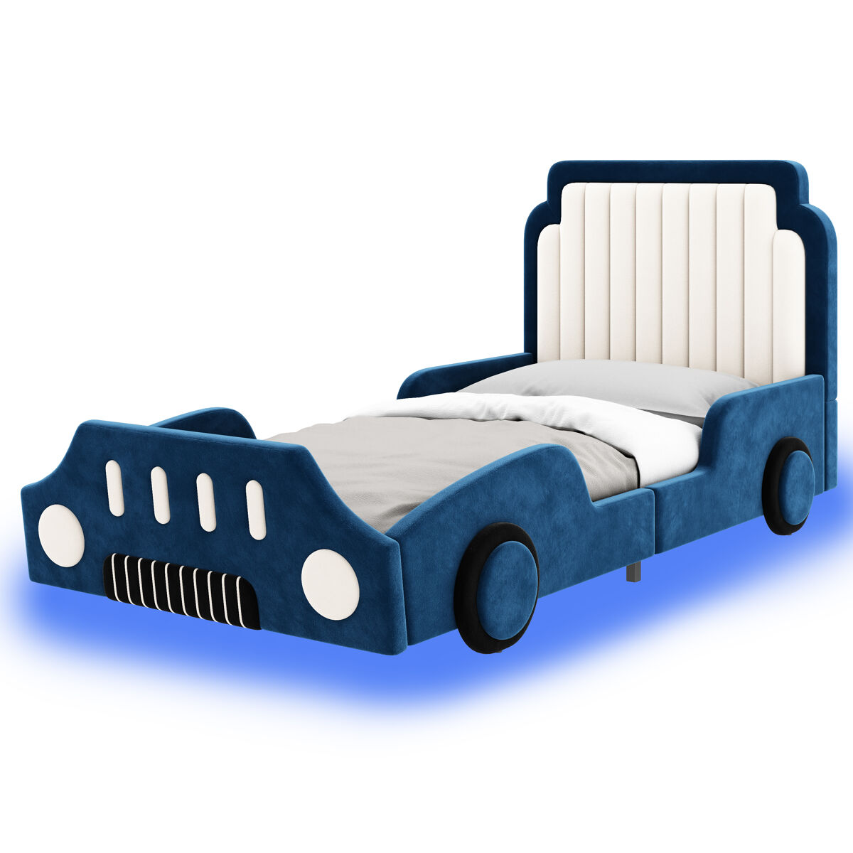 Cama de criança,cama de solteiro de tecido 90x200 cm com luz led,azul