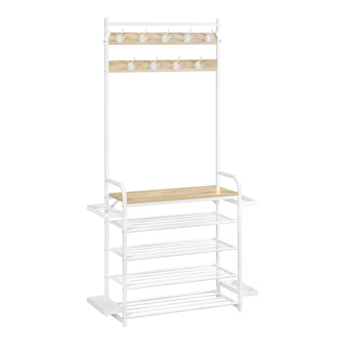 Capeiro para a entrada + - design aberto com prateleiras de arrumação - branco e carvalho claro