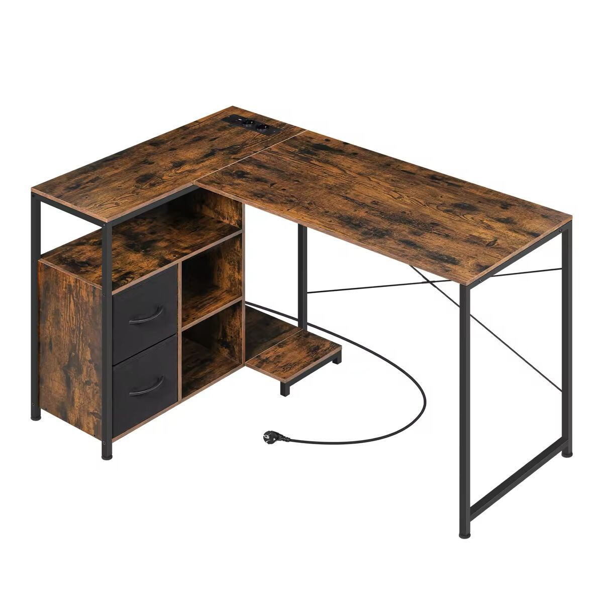Secretária de escritório 120 x 80 cm - design reversível de canto com tomada integrada - castanho