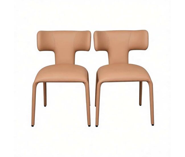 Conjunto de 2 cadeiras de jantar - encosto curvo, design moderno e versátil para a cozinha, sala de estar e escritório - castanho claro