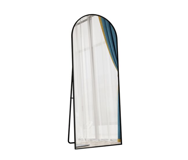 Espelho de corpo inteiro, 162 x 53 cm, espelho de chão com topo arqueado, adequado para sala de estar ou closet, preto