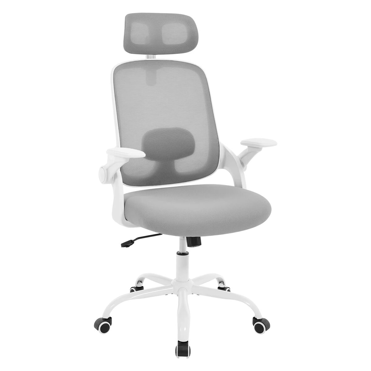 Cadeira de escritório 63,5 x 47 x 117,5 cm - encosto alto, ergonómica, confortável para trabalhar no computador e em reuniões - cinzento claro