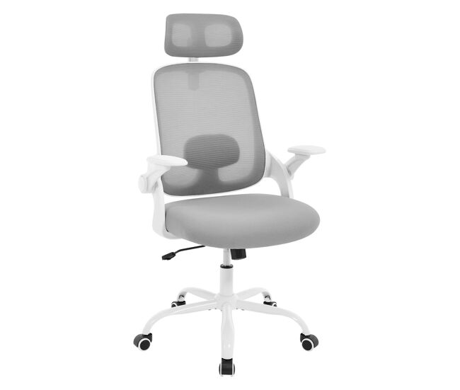Cadeira de escritório 63,5 x 47 x 117,5 cm - encosto alto, ergonómica, confortável para trabalhar no computador e em reuniões - cinzento claro