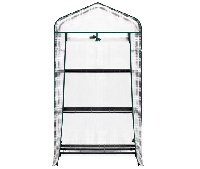 Mini-estufa 70 x 50 x 130 cm — com prateleiras, rodas e porta enrolável — branca