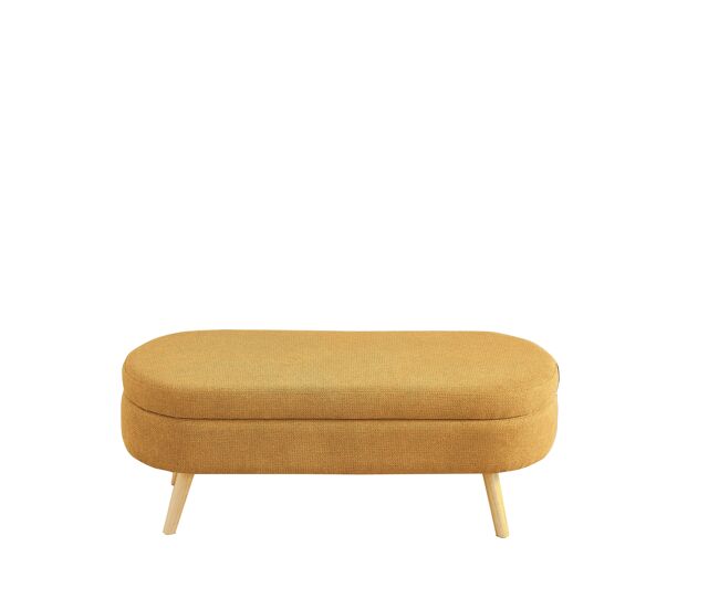 Banco com arrumação de 110 cm - moderno, com estofo em chenille e espaço de arrumação - amarelo