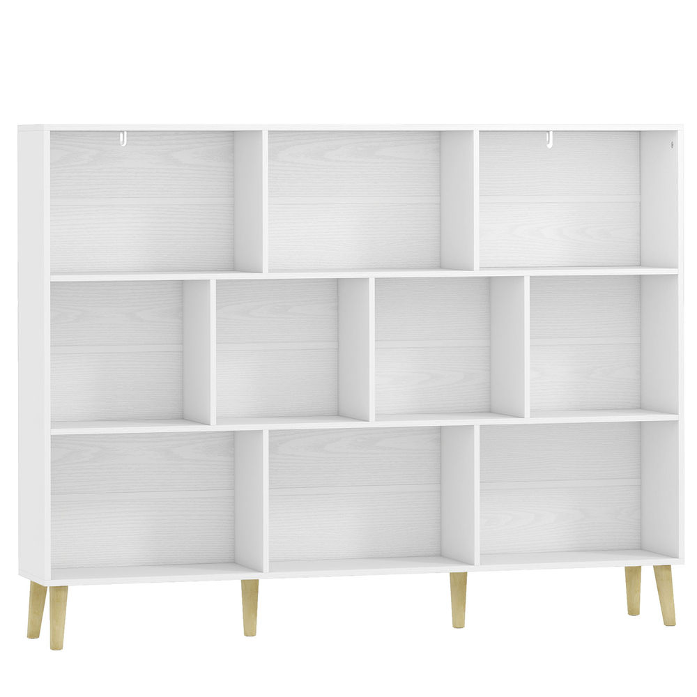 Homcom étagère de 10 cubos com 3 níveis e pés em madeira maciça, para quarto, sala ou escritório, 140x24x107 cm, blanc