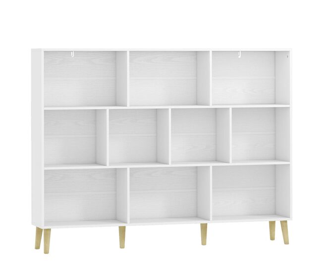 Homcom étagère de 10 cubos com 3 níveis e pés em madeira maciça, para quarto, sala ou escritório, 140x24x107 cm, blanc