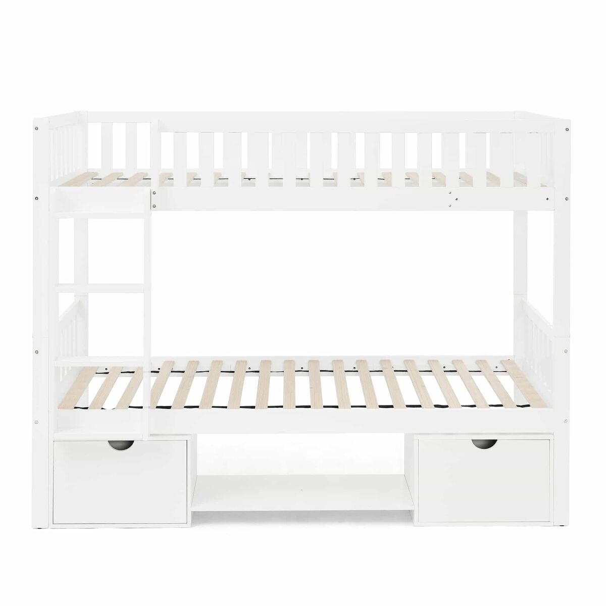 Cama infantil dupla em madeira maciça de pinho, 90×200 cm - convertível em 2 camas individuais, com grades de segurança, gavetas de arrumação, inclui