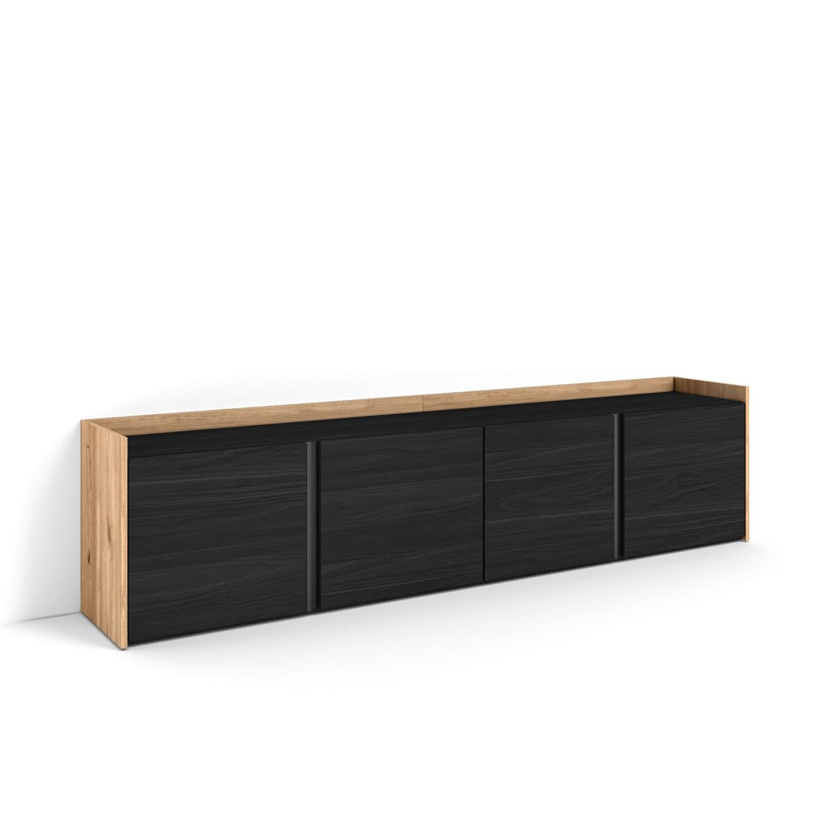 Móvel de tv, muito espaço de arrumação, 207x35x50 cm, para televisores até 80", estante para tv, estilo moderno, preto e carvalho