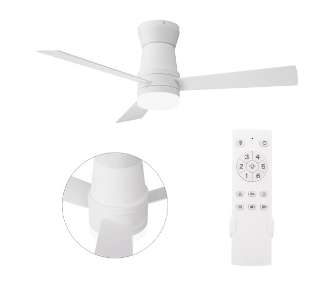 Ventoinha de teto com luz branca 52 polegadas, 3 pás, motor dc silencioso, montagem baixa com comando à distância