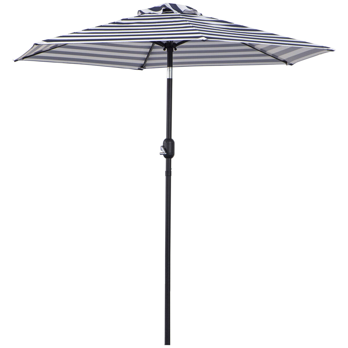Guarda-sol de jardim ø230x216 cm com abertura manual, ângulo ajustável e impermeável para terraço e piscina, azul e branco.