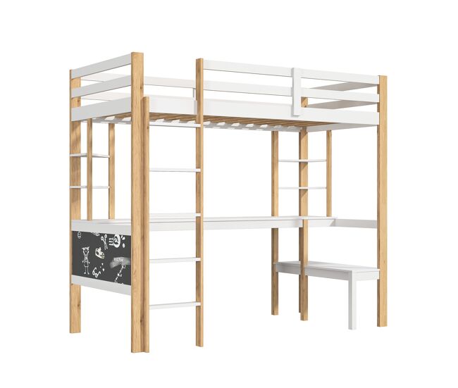 Cama 90x200cm, cama infantil, beliche, cama adolescente, proteção contra quedas, escada, cama de madeira maciça, branca
